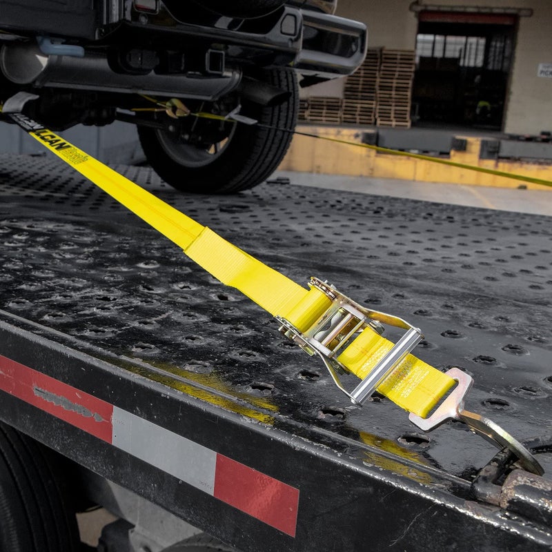 VULCAN Car Tie Down with Twisted Snap Hooks - 2 Inch x 96 Inch - 2 Pack - Classic Yellow - 3 300 Pound Safe Working Load - Image 3